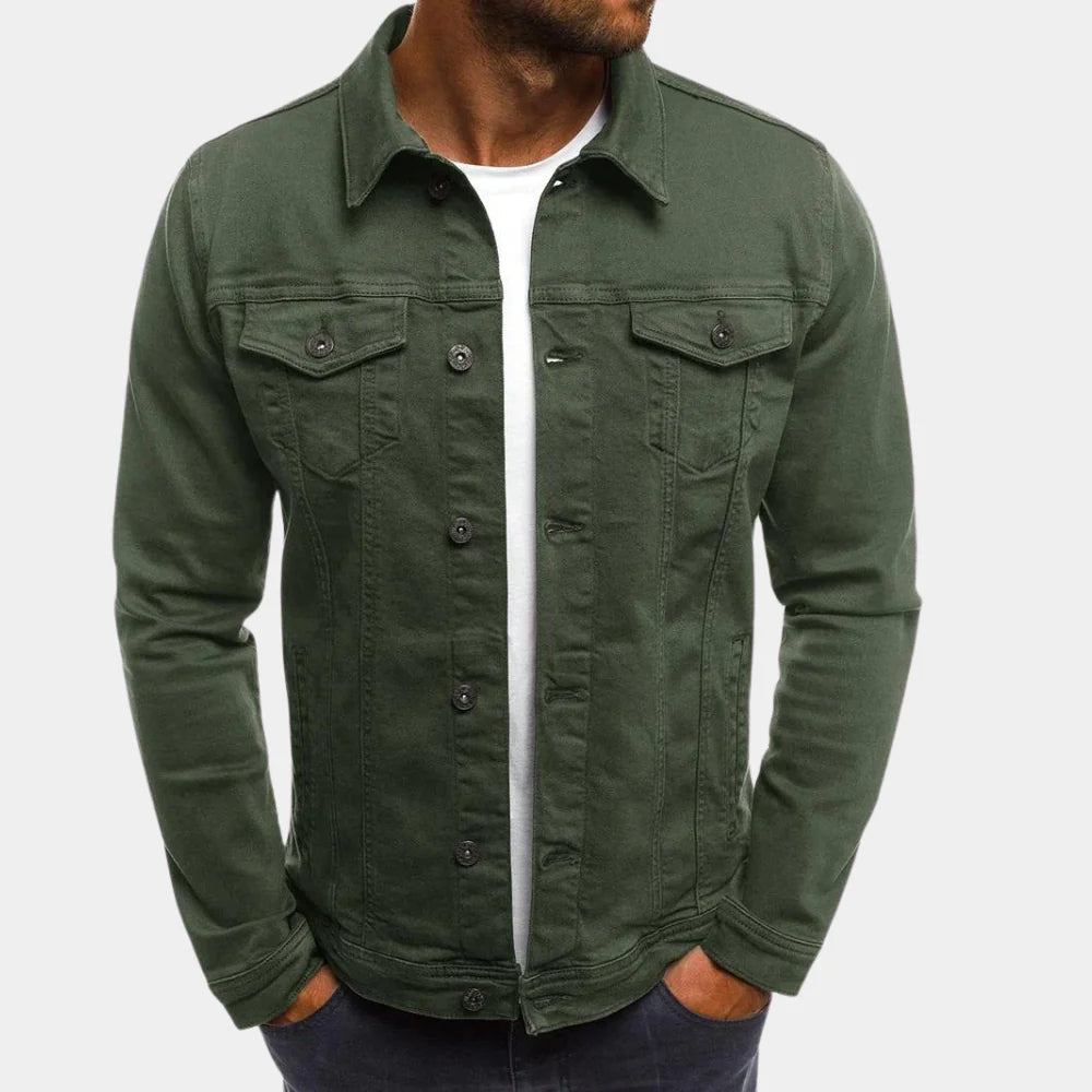 Stylish man wearing a classic blue denim jacket, demonstrating versatile men's fashion, comfort & casual outerwear.