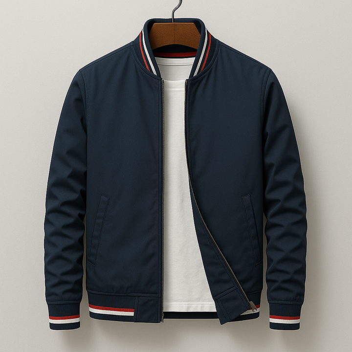 Men's classic bomber jacket, versatile outerwear for casual or city wear. Perfect spring/autumn lightweight zip-up.