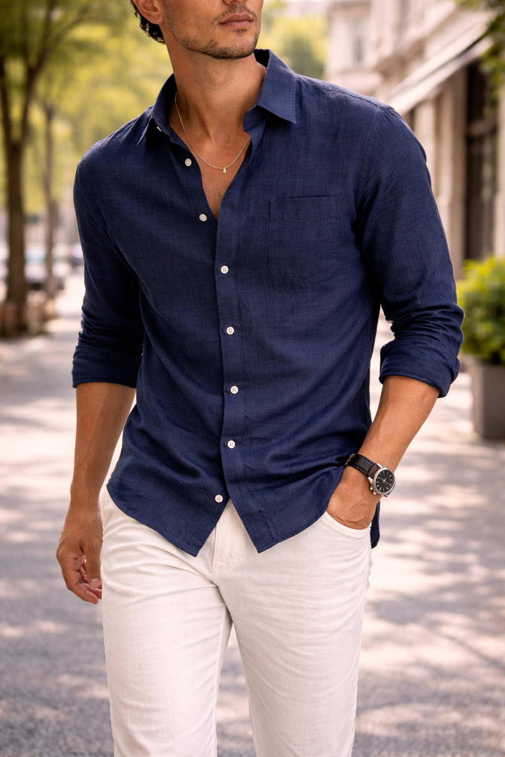Relaxed fit men's long sleeve casual shirt, ideal for breathable comfort and a stylish look in any season.