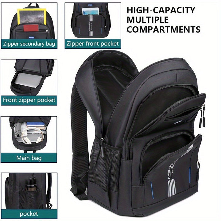 Front view of classic men's durable brown leather backpack, perfect for work.