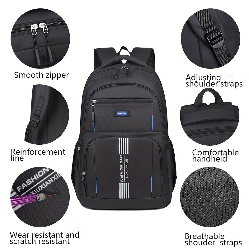 Man carrying a classic brown leather backpack, ideal for travel and daily commute.