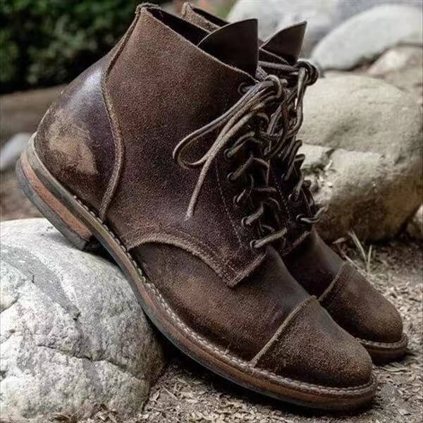 Men's classic brown leather boots, perfect for timeless style & all-day comfort. Durable winter & casual footwear.