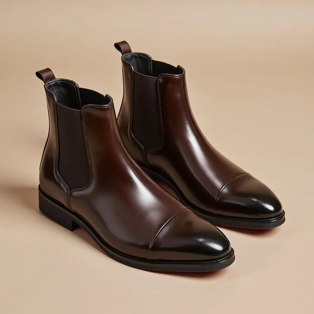 Classic black leather men's Chelsea boots. Comfortable everyday formal or casual footwear with timeless appeal.