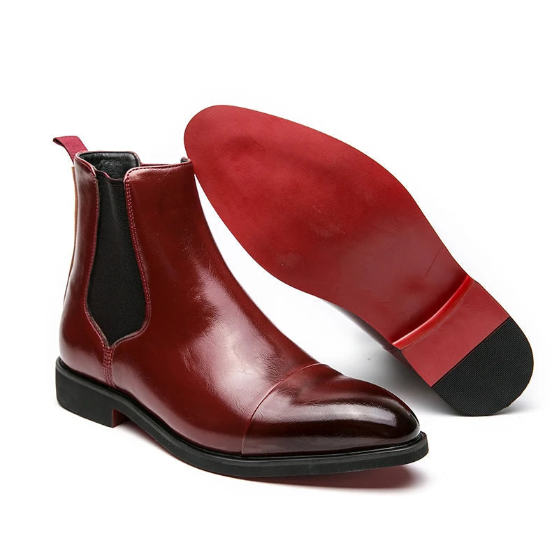Premium men's slip-on cap toe Chelsea boots in durable leather, a versatile and comfortable ankle boot for any occasion.