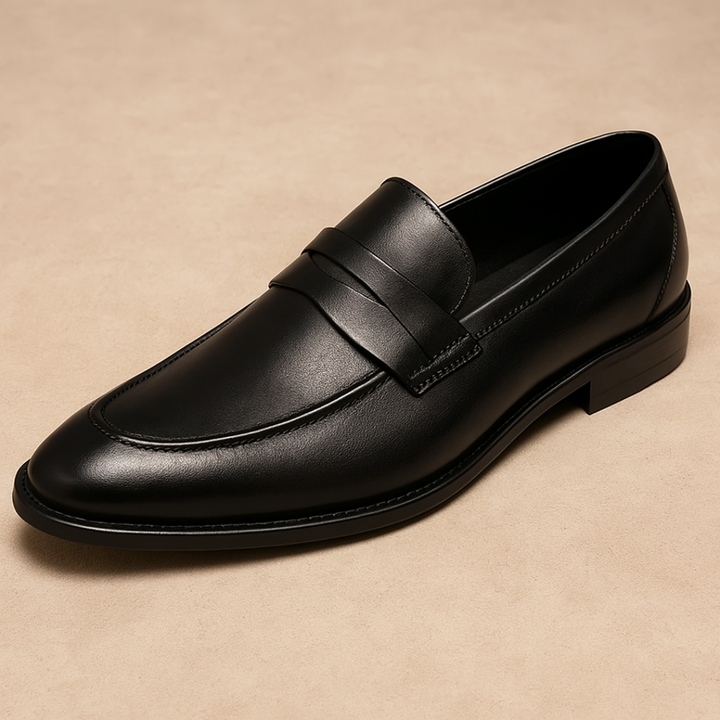 Classic men's fashion penny loafers. Premium leather slip-on shoes, perfect for a smart casual or dressy outfit.