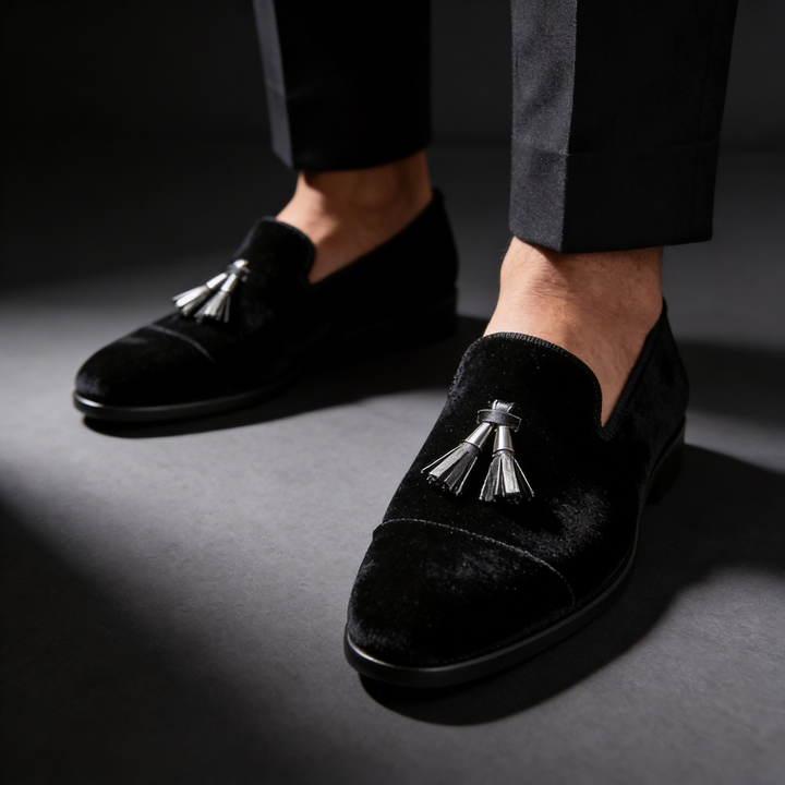 Elegant men's leather tassel loafers. Perfect formal footwear, slip-on comfort for special occasions.
