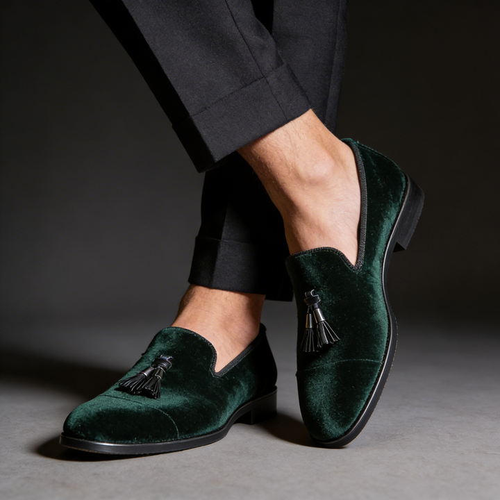 Comfortable men's slip-on tassel loafers. High-quality leather, elegant design for modern men's fashion.
