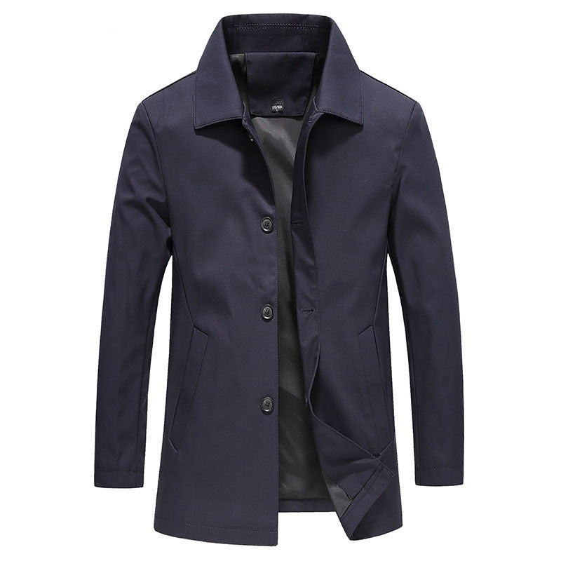 Stylish men's button-down collared jacket, a classic layering piece for casual spring and fall outfits.
