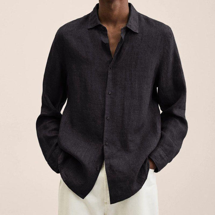 Men's classic button down long sleeve shirt in light fabric, perfect for smart casual summer wear.