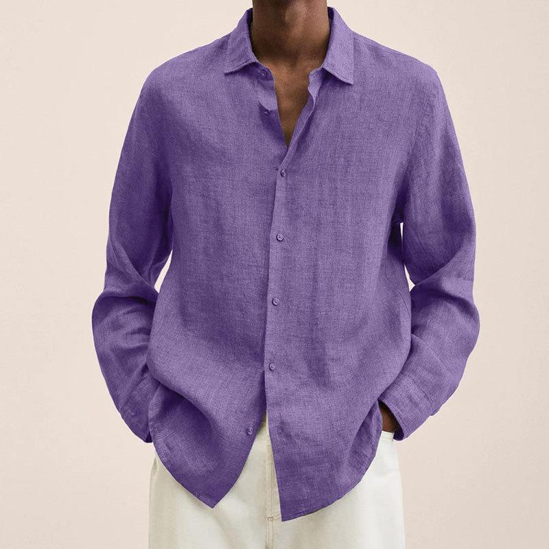 Comfortable men's long sleeve button down shirt with a relaxed fit, great for casual summer days.