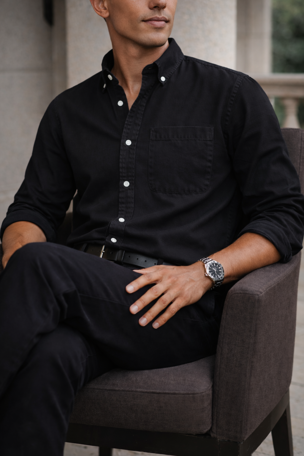 Men's versatile long sleeve button-down shirt, designed for comfortable everyday wear, smart casual & office attire.