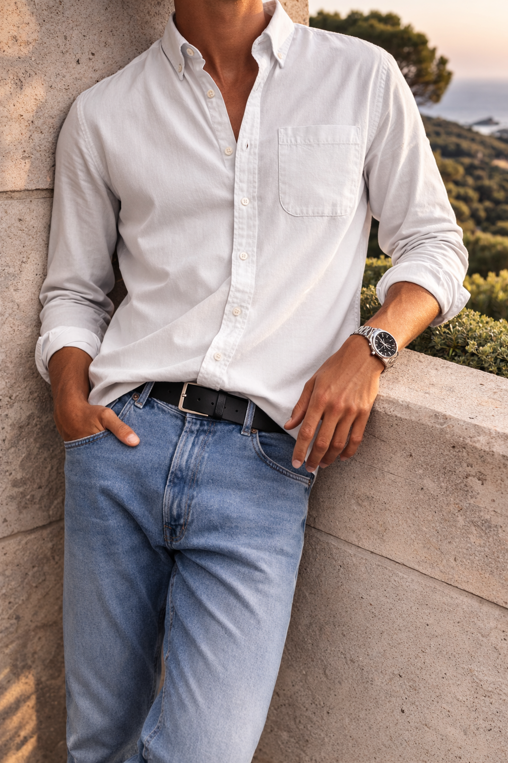 Stylish men's button-down shirt, modern fit, perfect for smart casual, office, or weekend fashion needs.
