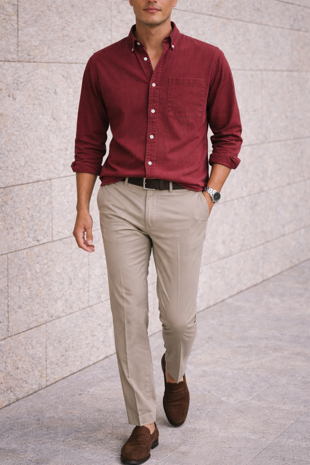 Classic men's long sleeve button-down shirt, an essential for smart casual, everyday wear & modern office looks.