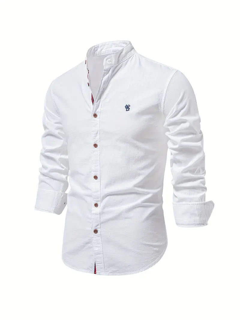 Men's classic button-front long sleeve shirt in a versatile solid color, perfect for smart casual daily wear.
