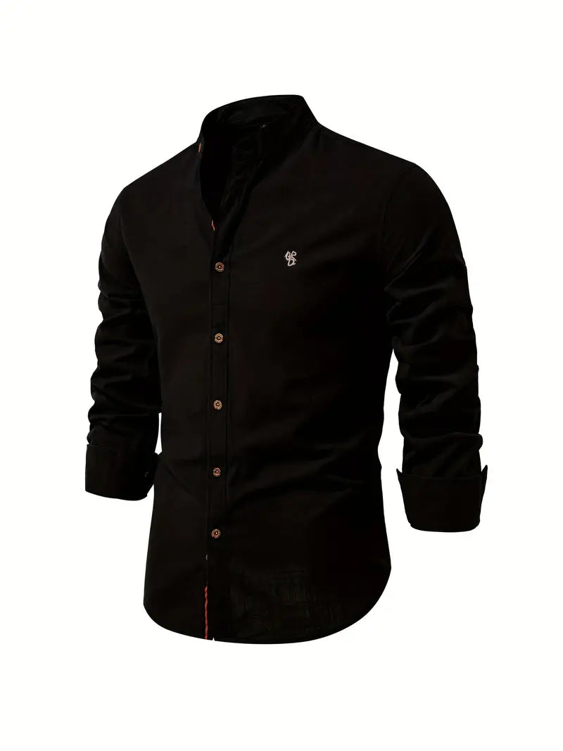 Assortment of men's classic long sleeve button-down shirts in various colors, perfect for daily wear.