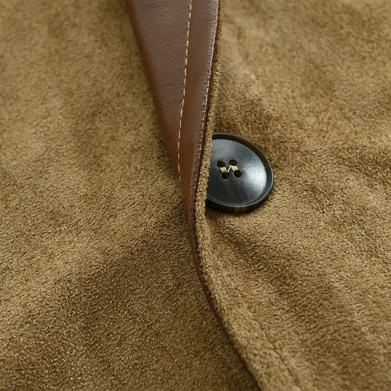 Warm men's winter jacket with a classic button-up front. Versatile khaki outerwear for smart & casual cold-weather style.