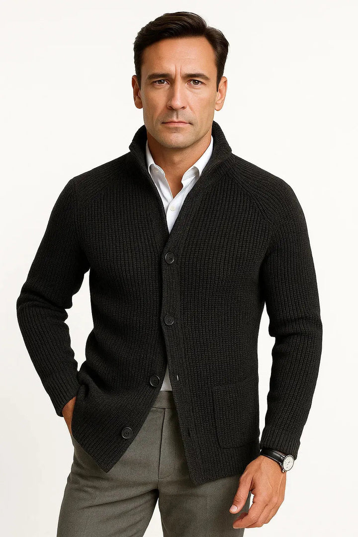 Men's classic buttoned cardigan in a solid color, perfect for casual and refined fall/winter layering.