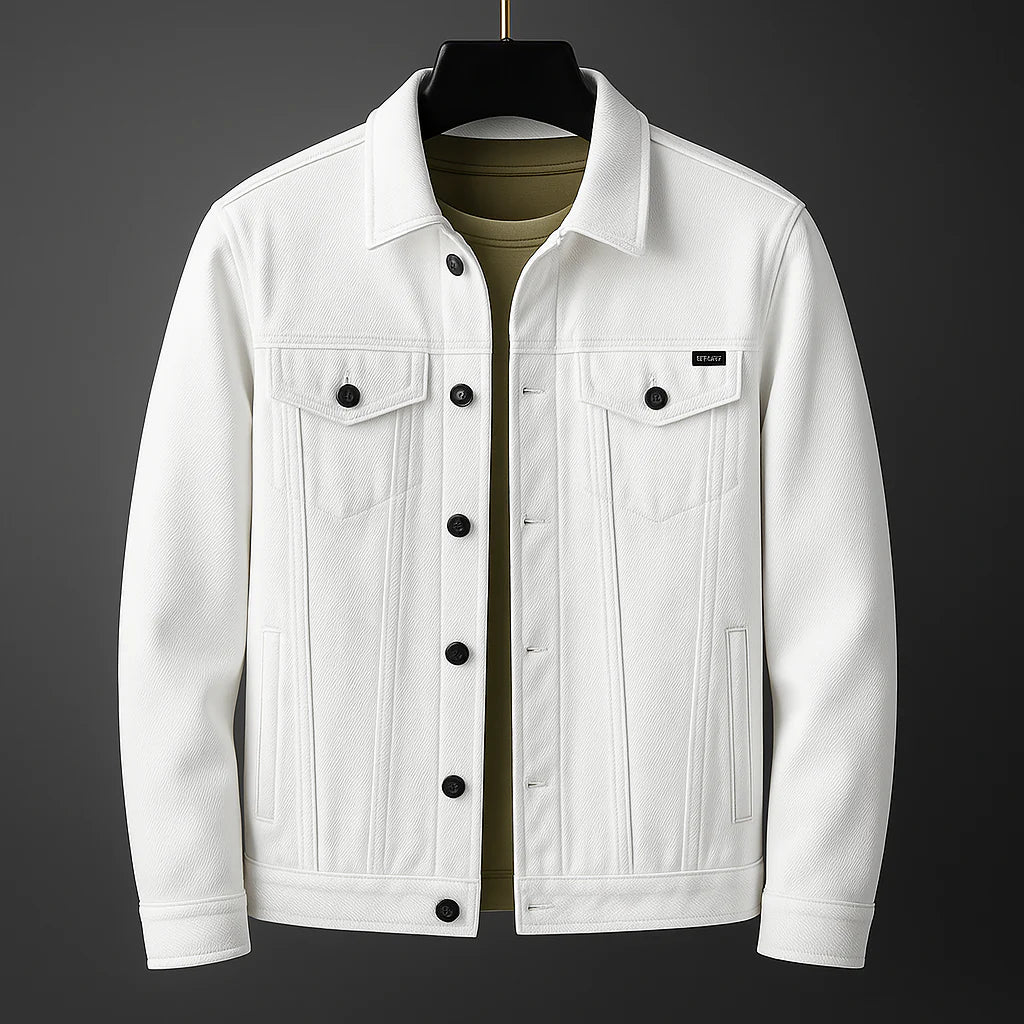 Stylish men's classic button-up jacket, modern fashion outerwear, perfect for casual or travel wear.