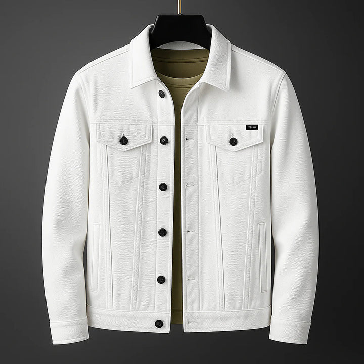 Stylish men's classic button-up jacket, modern fashion outerwear, perfect for casual or travel wear.