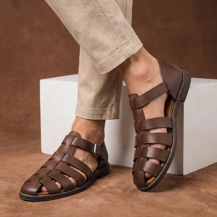 Comfortable men's fisherman sandals, closed toe design with buckle for secure fit. Great breathable summer shoes.