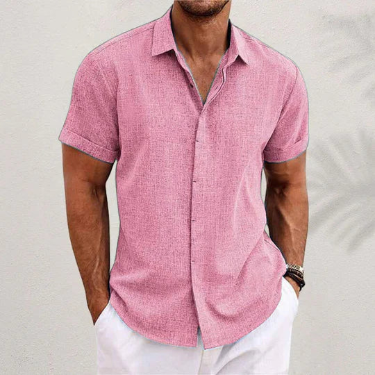 Men's short-sleeve button-up shirt, relaxed fit. Classic collar, versatile for summer casual & holidays.