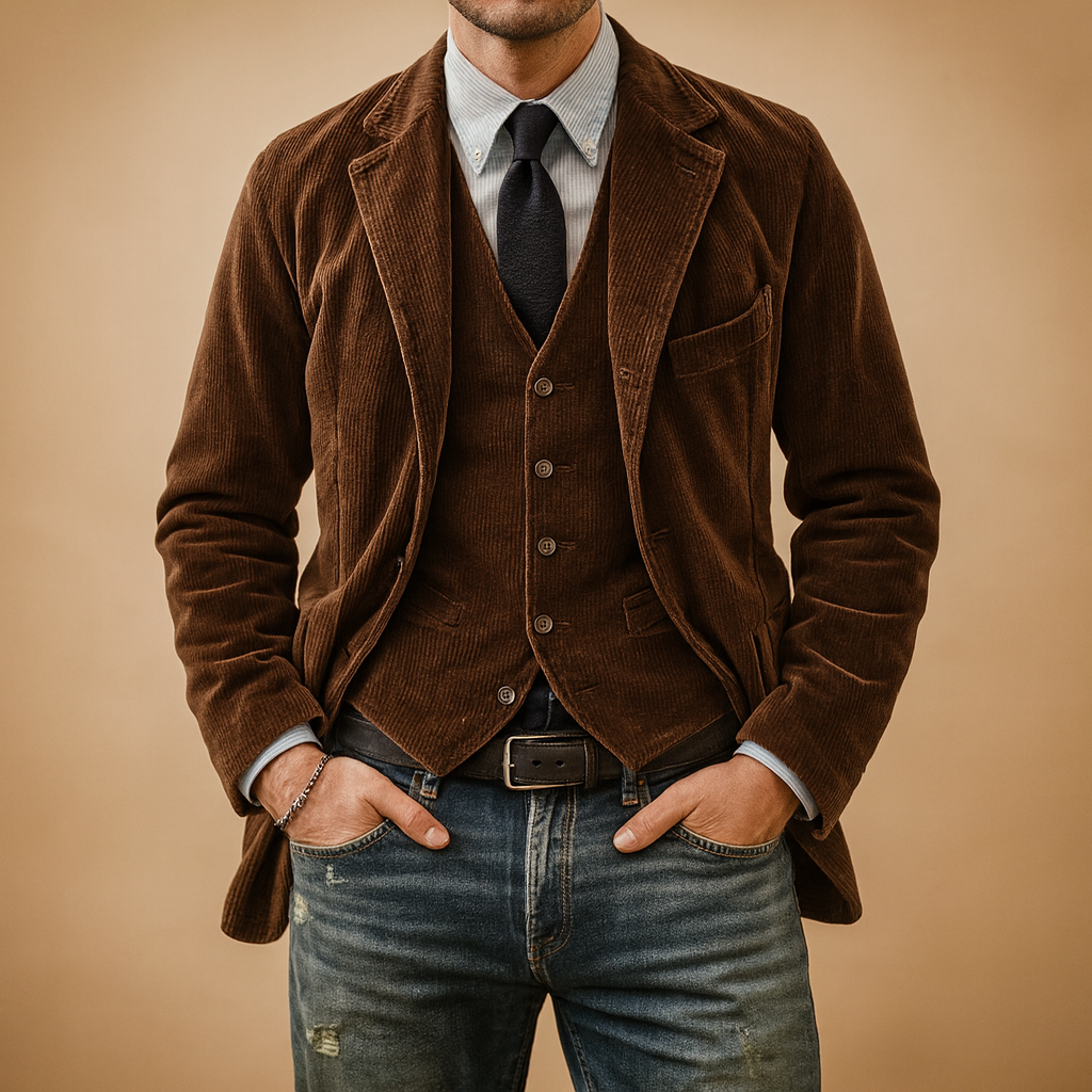Men's classic corduroy blazer jacket. Versatile smart casual outerwear for autumn/winter fashion.