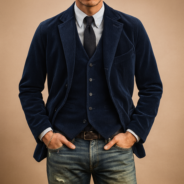 Men's corduroy blazer jacket, perfect autumn/winter outerwear for a classic, smart casual look.