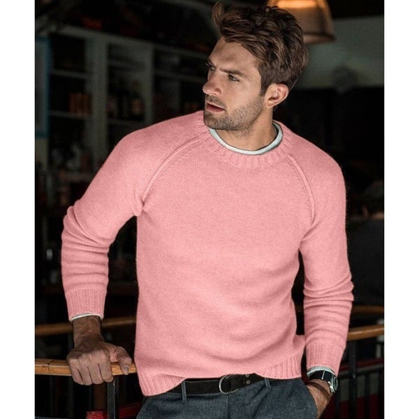 Casual men's classic knit sweater, crew neck design with raglan sleeves for easy wear.