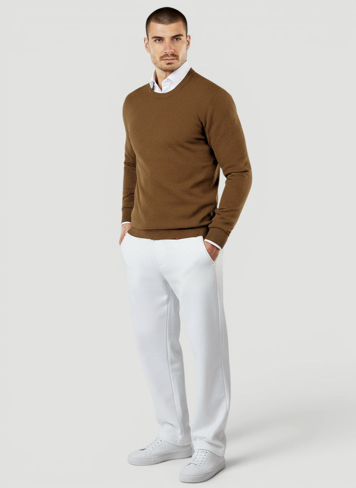 Versatile men's crew neck sweater. Stylish casual everyday pullover for comfortable modern men's fashion.