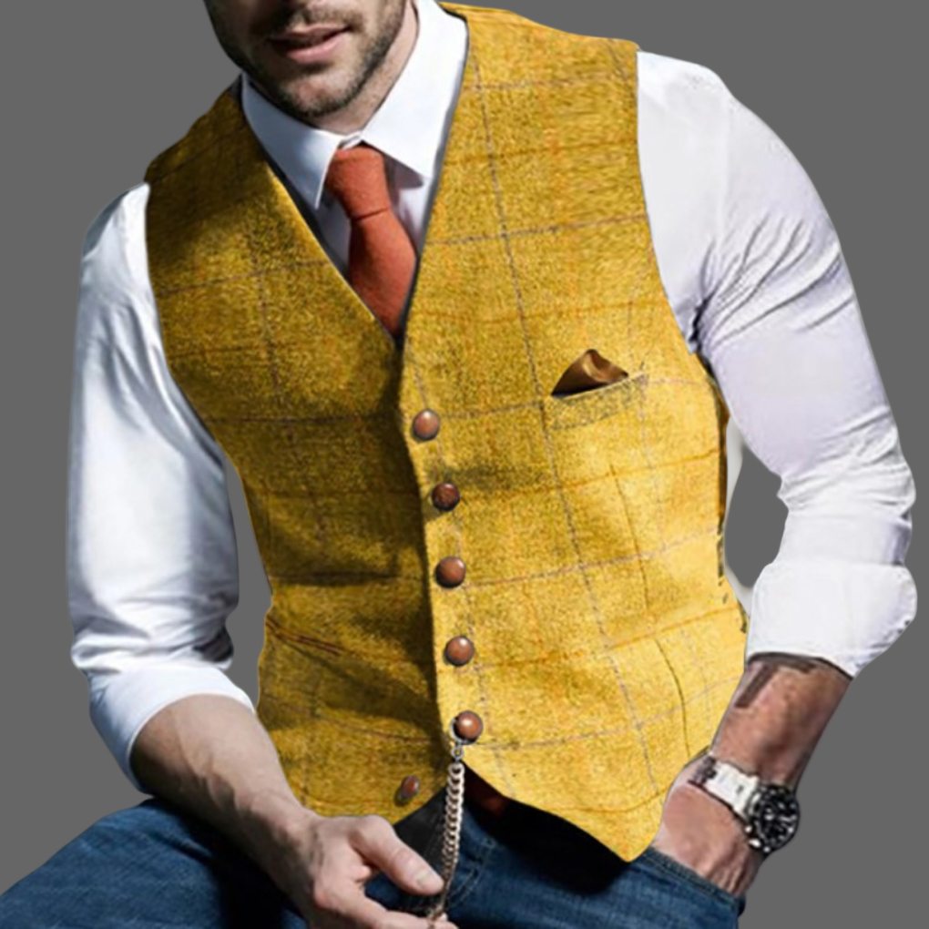 Tailored classic men's formal vest, double-breasted design with notched lapel for sophisticated mens fashion.