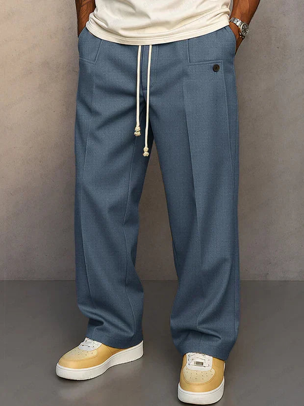 Classic men's versatile trousers with adjustable drawstring, designed for comfort and relaxed everyday fashion.
