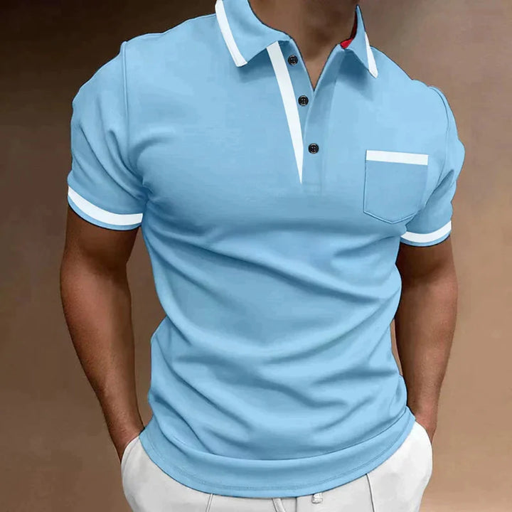 Versatile men's elegant polo shirt with a classic short-sleeve design, suitable for stylish casual wear & office attire.