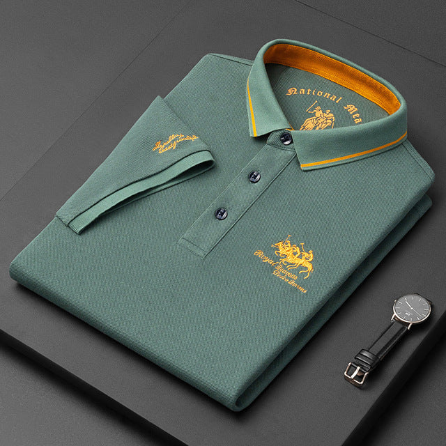 Comfortable men's cotton blend polo shirt with a tailored fit. Soft, breathable for versatile everyday fashion.