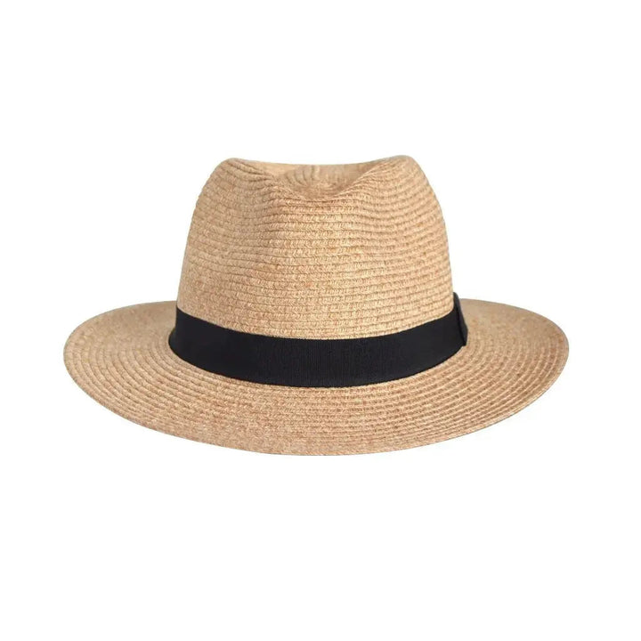 Adjustable men's fedora sun hat with UV protection. Perfect for summer style & beach travel.