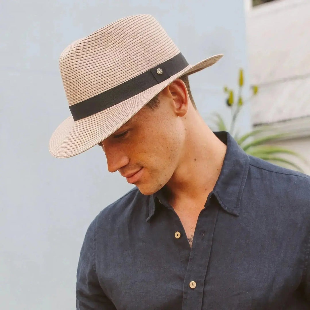Premium men's classic fedora, offering comfortable sun protection for beach, travel & daily wear.
