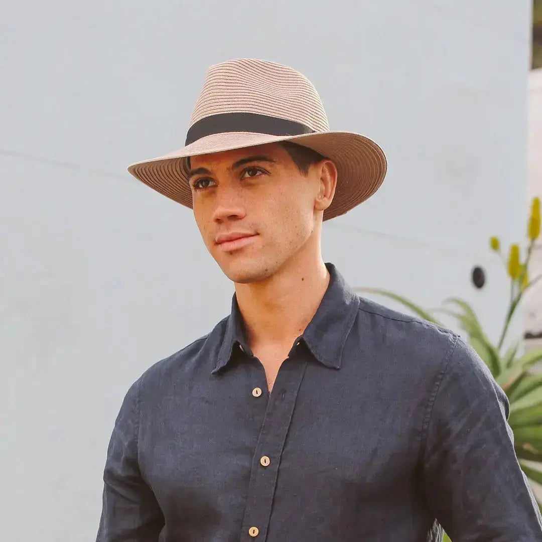 Men's fedora hat, a stylish summer hat providing UPF sun protection & classic fashion appeal.
