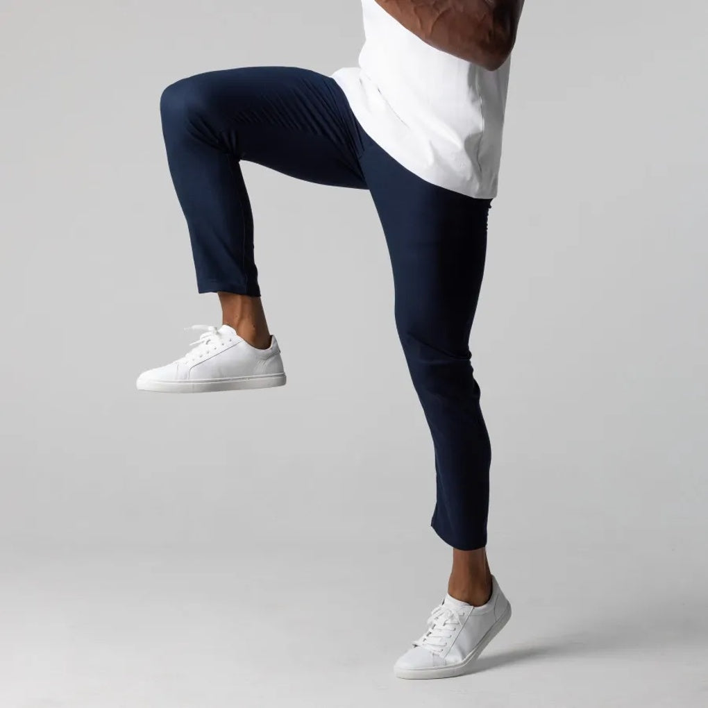 Neatly folded men's versatile khaki chino pants, ready for everyday wear or smart casual styling. Classic fit trousers.
