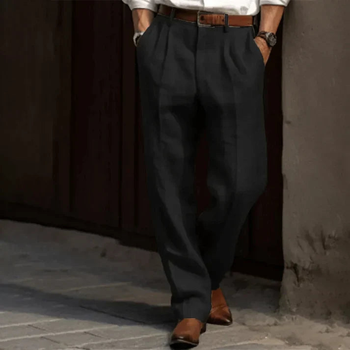 Man wearing classic fit chino pants in a stylish semi-formal outfit. Perfect men's trousers for everyday fashion.