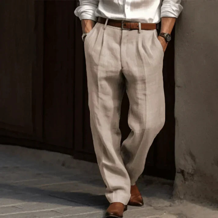 Textured men's classic fit chino pants, offering comfort and style for versatile everyday wear. Smart casual trousers.