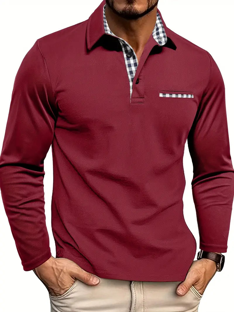 Men's classic fit long sleeve polo shirt for smart casual occasions. Versatile everyday wear top.