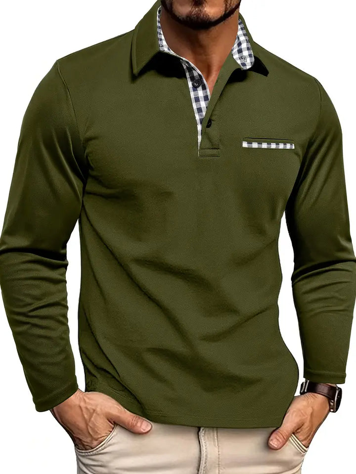Comfortable men's long sleeve polo, ideal for versatile smart casual looks and everyday wear.