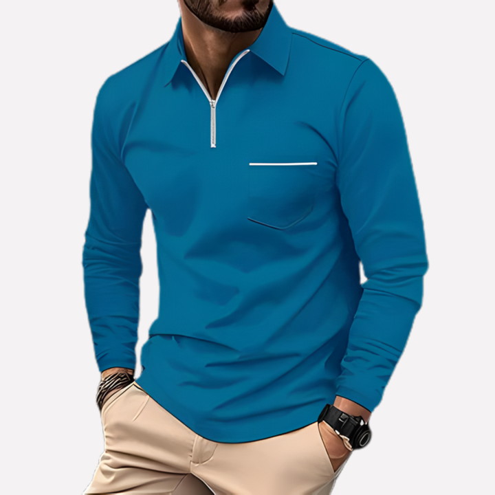 Classic fit men's long-sleeve polo shirt with a stylish button placket & chest pocket. Perfect for casual wear.