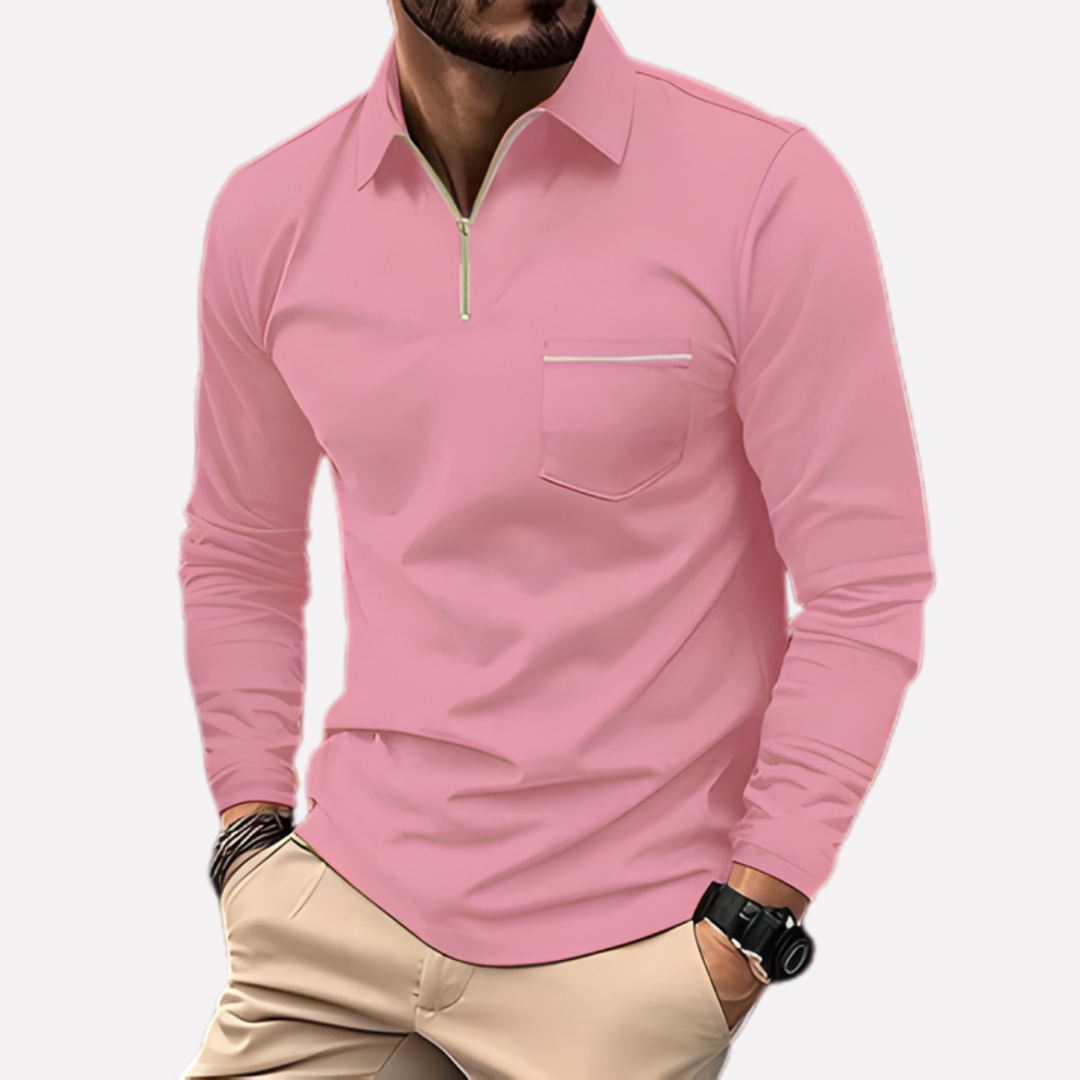 Stylish men's long-sleeve polo shirt, perfect for smart casual outings. Features a chest pocket for versatility.