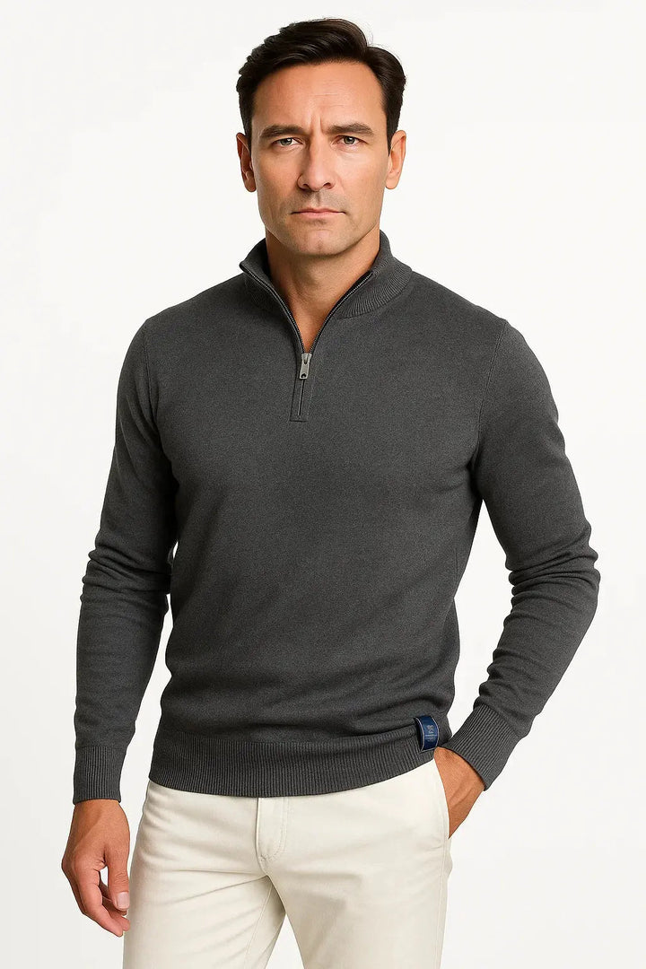 Comfortable long sleeve men's quarter zip pullover, soft fabric, versatile style for everyday casual wear.