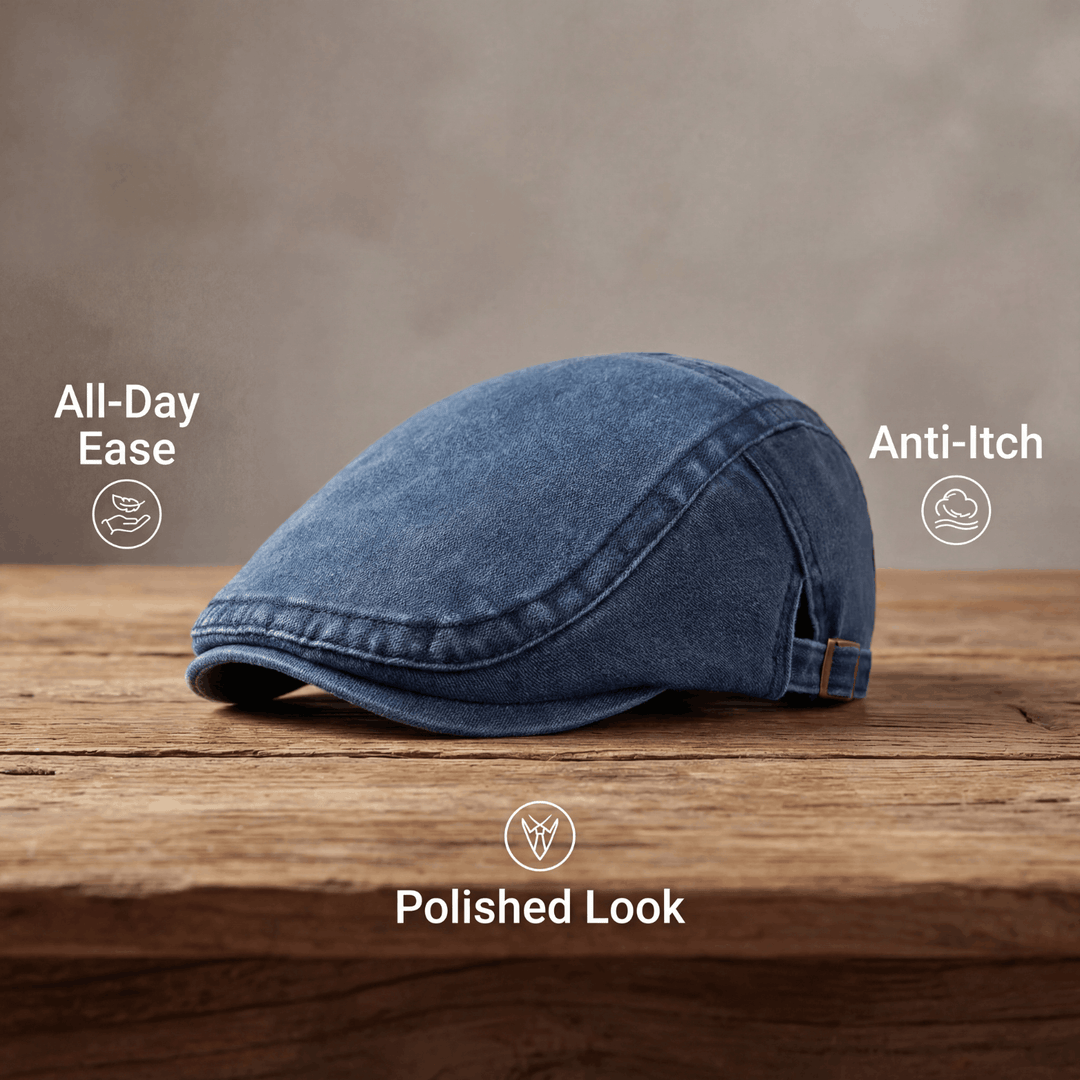 Comfortable men's flat cap, enhancing everyday wear with its classic design & driver cap style.