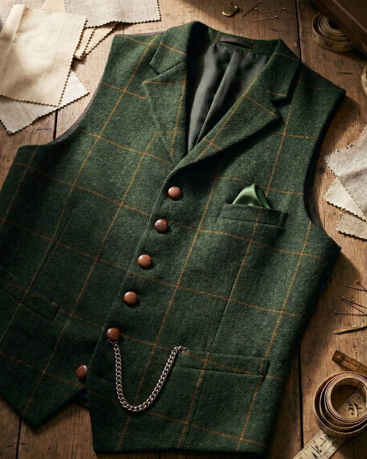 V-neck men's classic waistcoat. Formal tailored vest, perfect for elegant business & wedding ensembles.