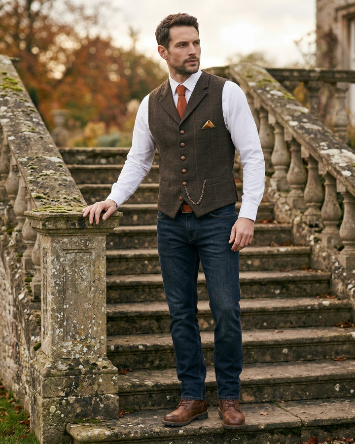 Men's sophisticated formal vest. Classic waistcoat, perfect for refined gentleman's evening wear.