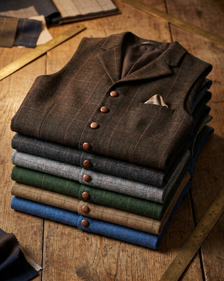 Polished men's formal grey vest. Tailored classic waistcoat for elegant occasions and business attire.