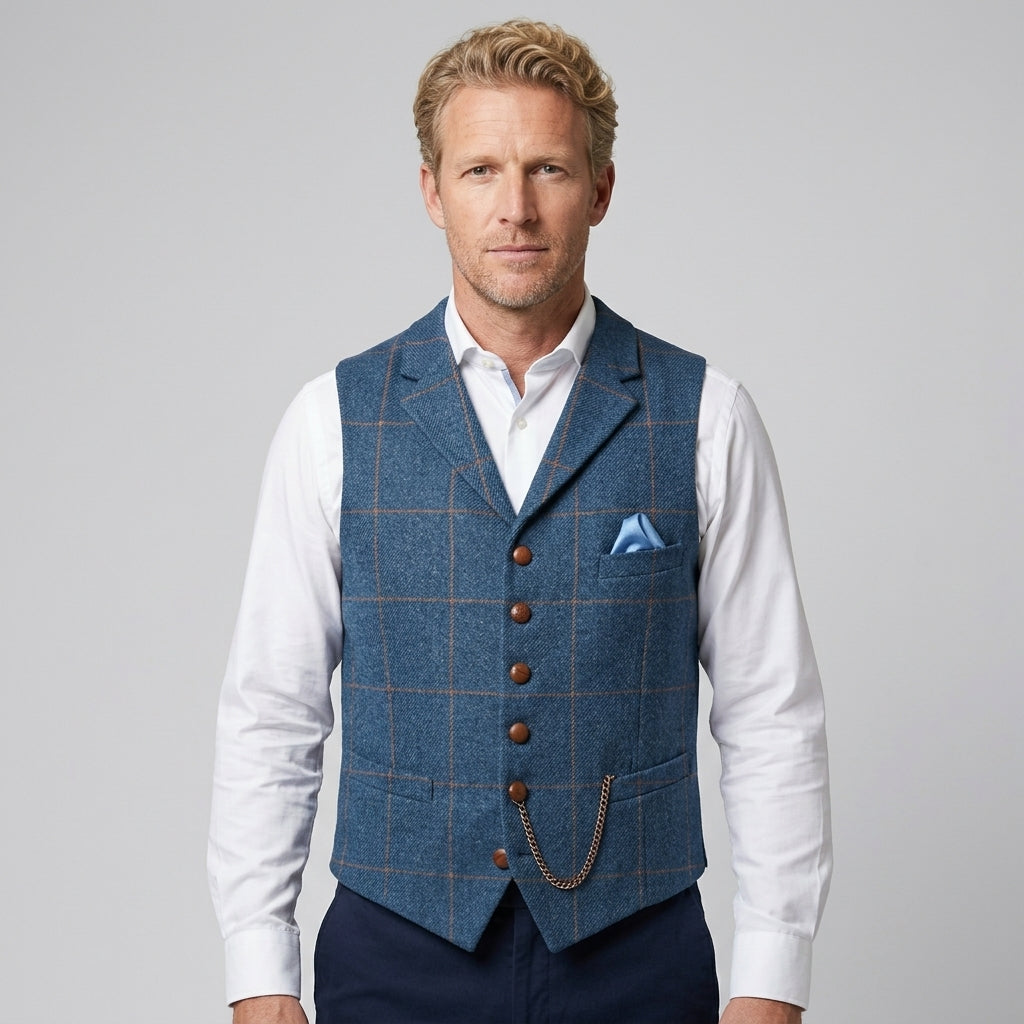 Grey tailored men's waistcoat. Elegant layering vest for formal business or smart casual outfits.