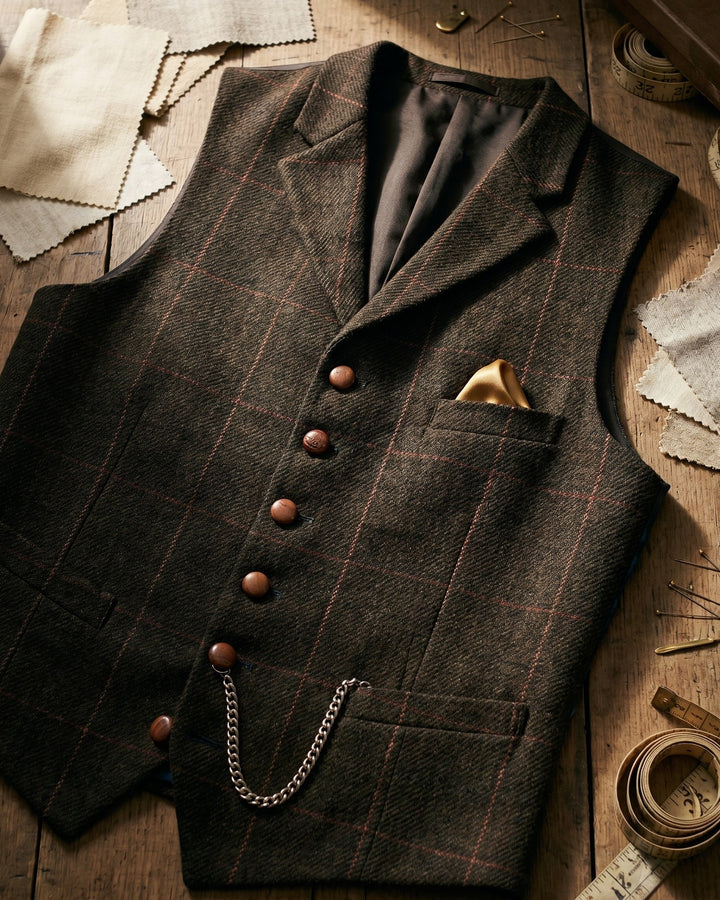 Structured men's wedding waistcoat. Classic vest for groomsmen, refined formal attire.